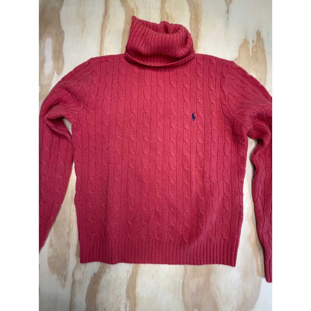 Ralph Lauren Sport Pink Cable Knit Turtleneck Lambswool Sweater Medium Vintage - Picture 5 of 11